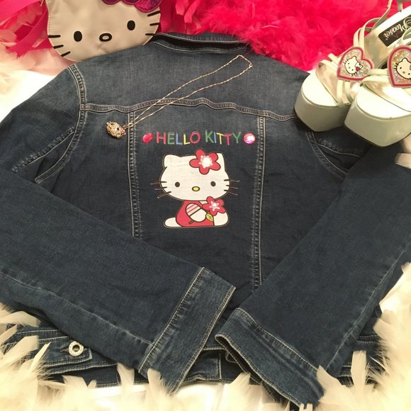 hello kitty Jackets & Blazers - ADORABLE jean jacket with hello kitty and crystal details!